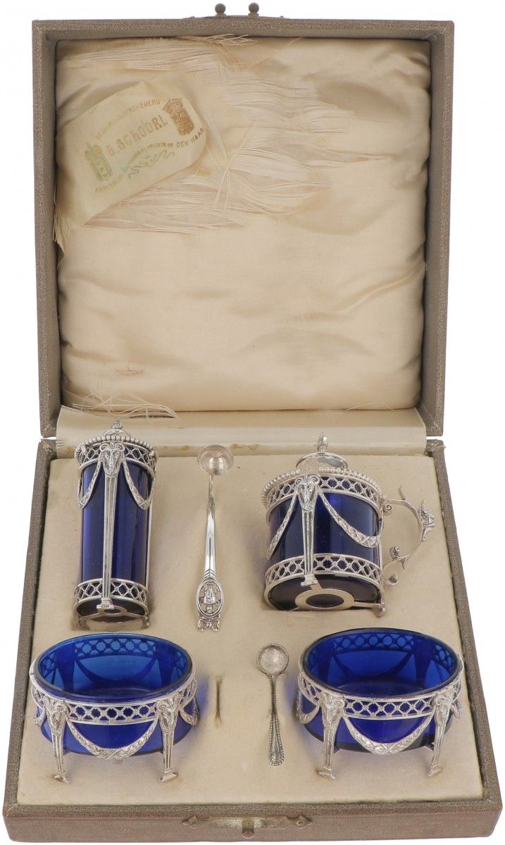 (4) piece condiment set silver. Consisting of 2 salt cellars with 1 spoon, musta&hellip;