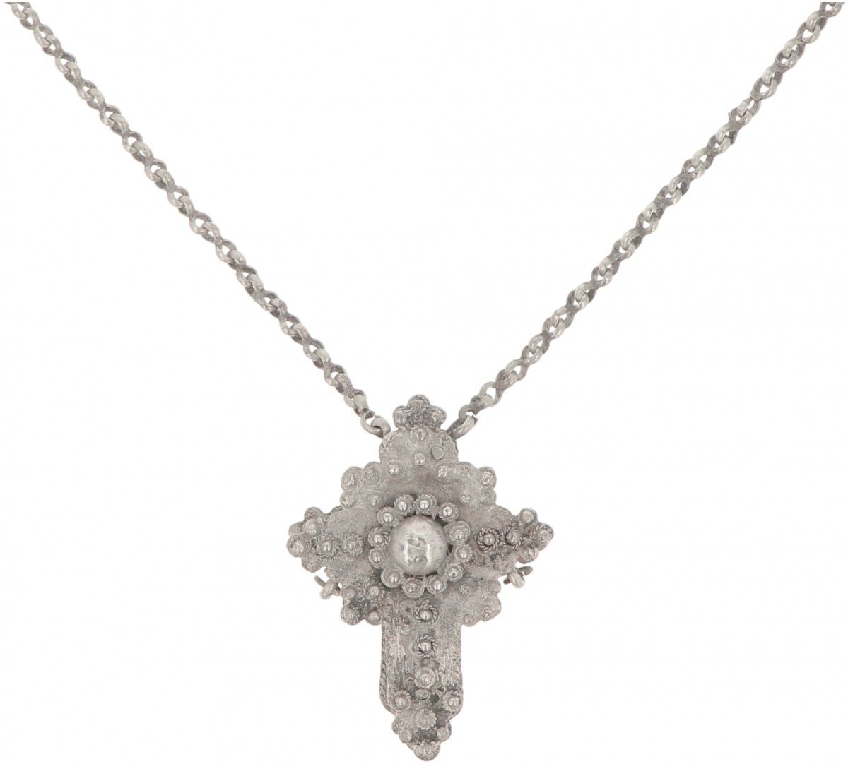 Priest necklace with cross pendant BWG. 配有焊接的纽扣装饰。20世纪初，-有磨损和凹陷的痕迹。86克，BWG。估计：10&hellip;