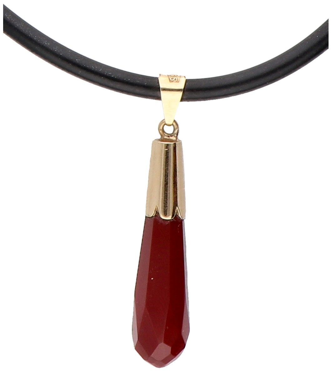 Rubber necklace with a 14K. Yellow gold closure and pendant set with carnelian. &hellip;