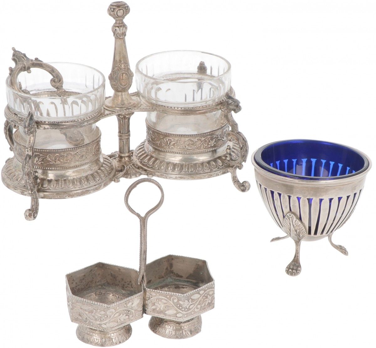 (3) piece lot of salt cellars & condiment set silver. Consisting of various mode&hellip;