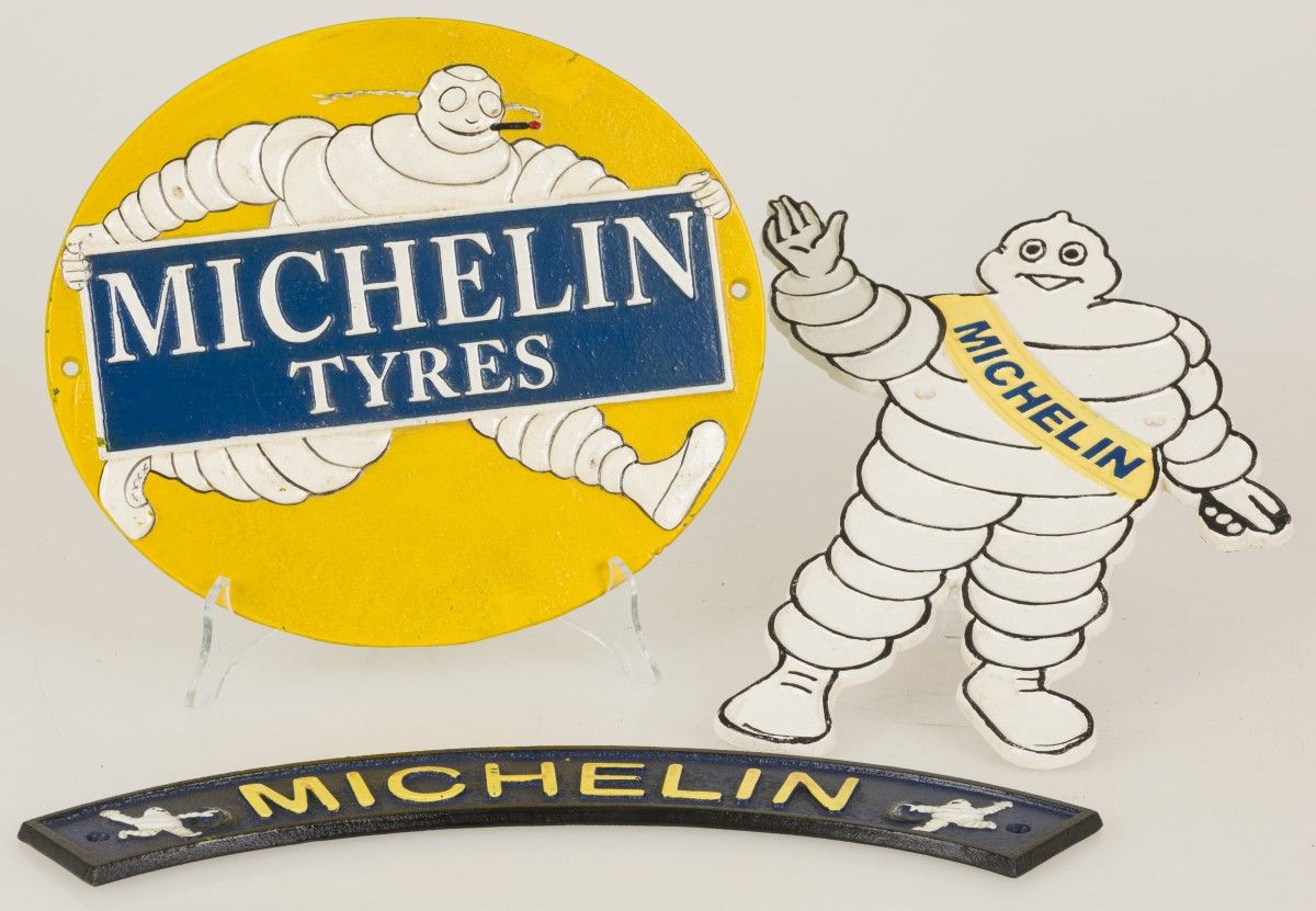 A lot of (3) cast iron plaques "Michelin". Late 20th century. Diam. 38 cm.