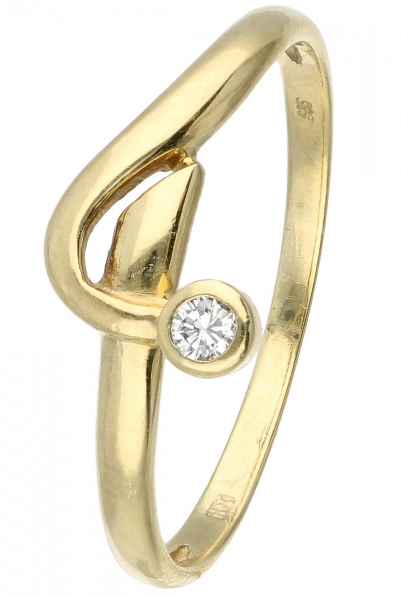 14K. Yellow gold ring set with approx. 0.03 ct. Diamond. Marchio del fabbricante&hellip;