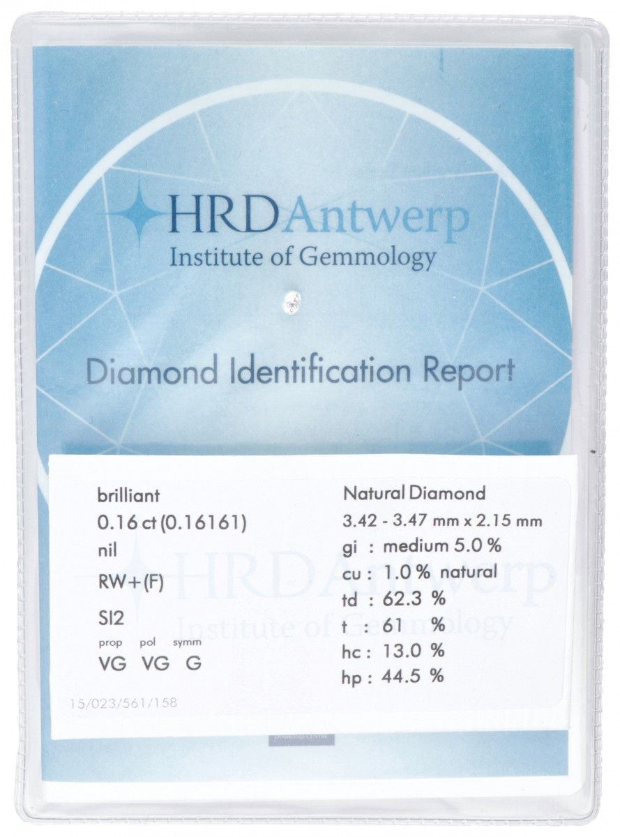 HRD Certified Brilliant Cut Natural Diamond 0.16 ct. Poids : 0,16 ct. (3,42 - 3,&hellip;