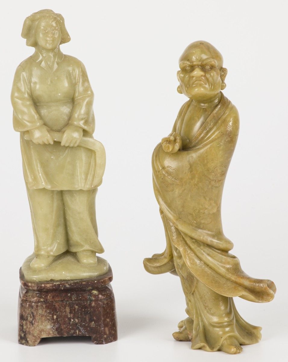 A lot comprised of (2) sculptures, a scholar and a farmers' wife, China, 2nd hal&hellip;