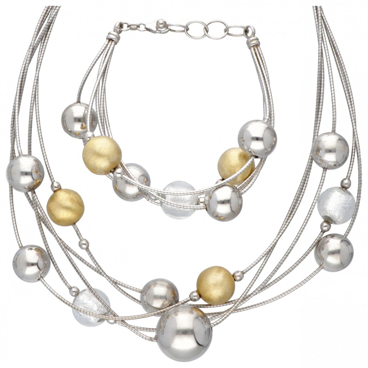 Set of a silver Italian design necklace and bracelet - 925/1000. Poinçons : 925,&hellip;