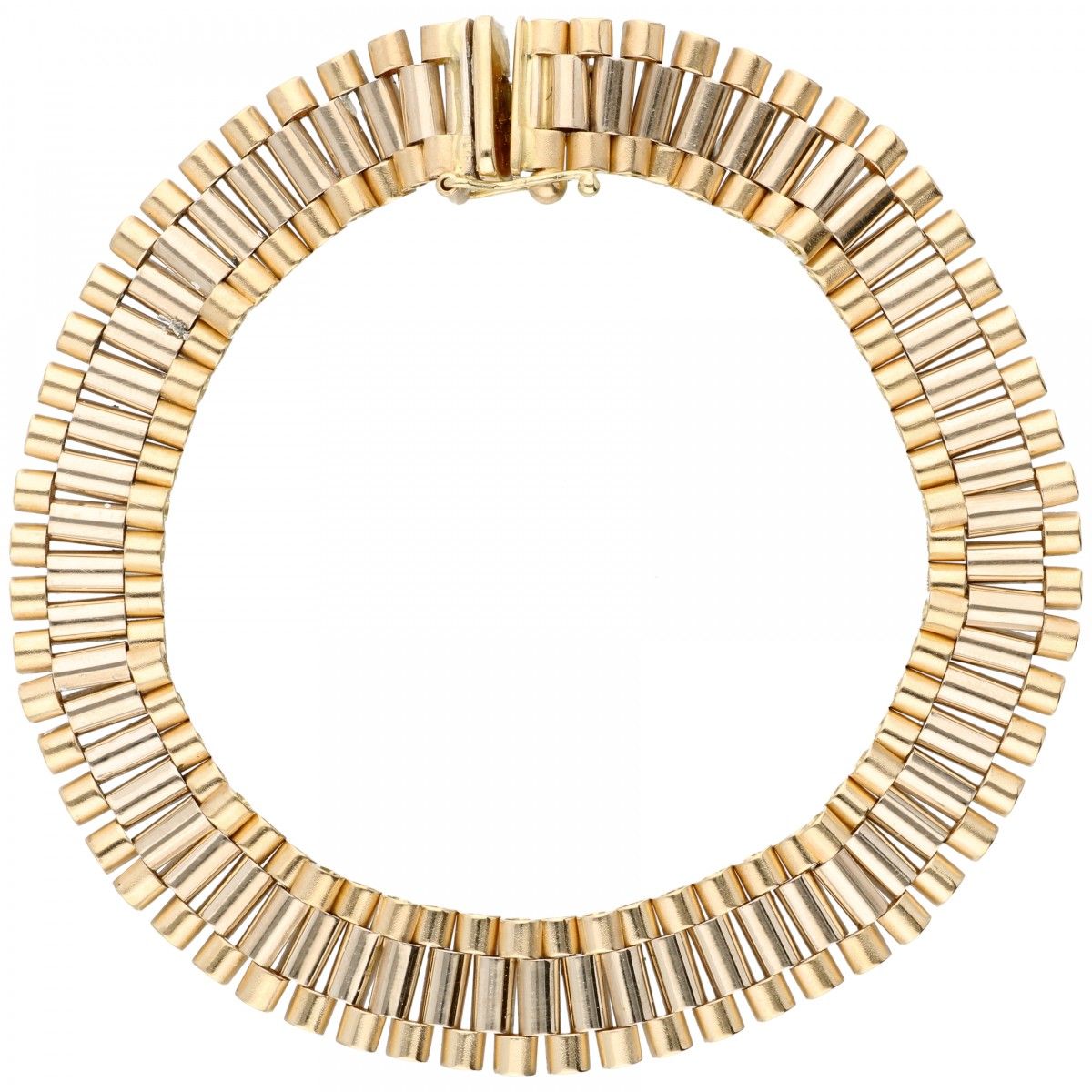 14K. Bicolor gold Italian design rolex link bracelet. Avec un clip de sécurité. &hellip;
