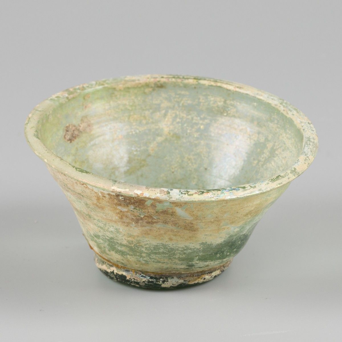 A glass bowl, archeological finding, Ancient Roman, 3rd century CE and later. Pa&hellip;