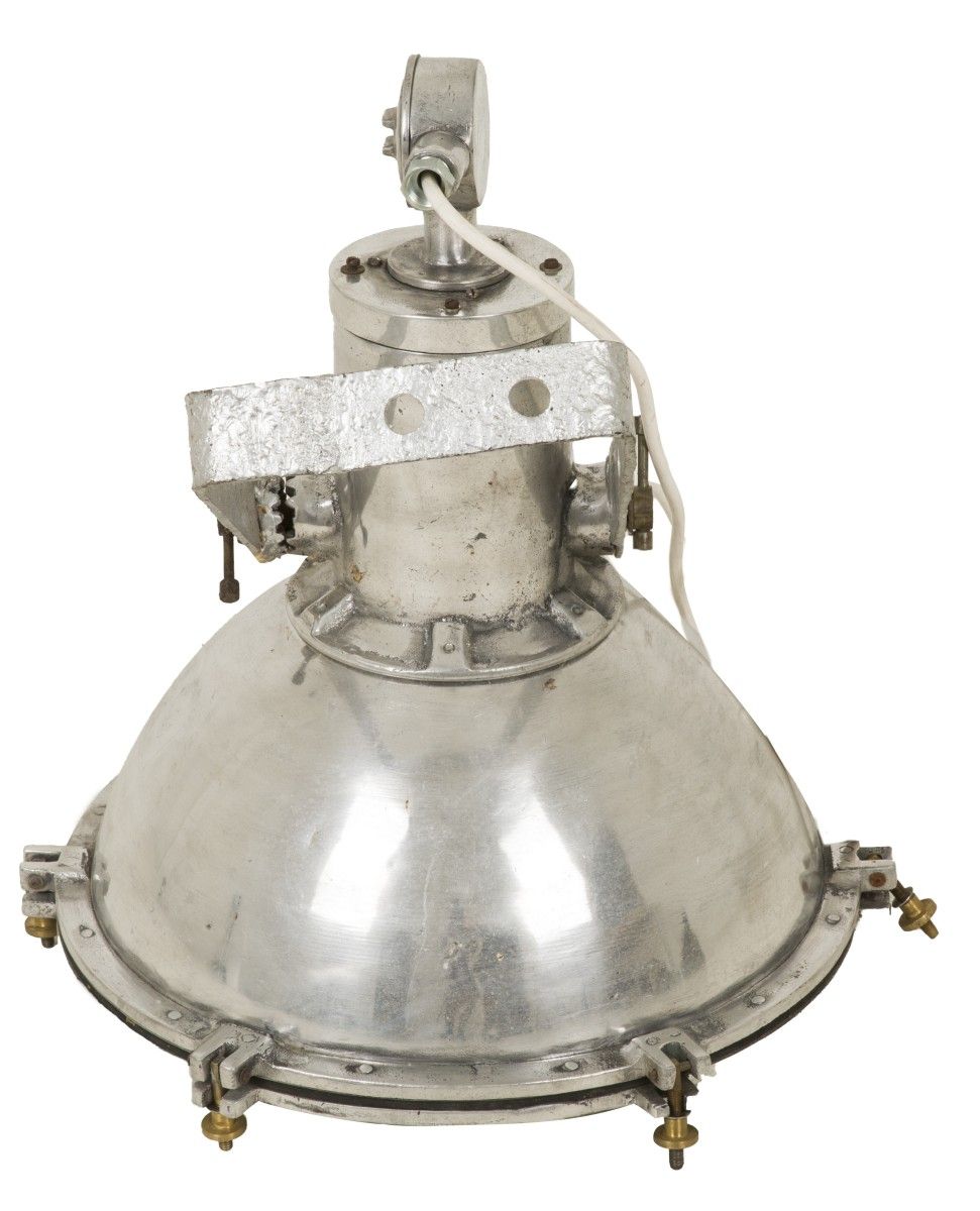 A large aluminium deck lamp. Inscribed on the bolts "HRS" 5/6. Prima metà del XX&hellip;