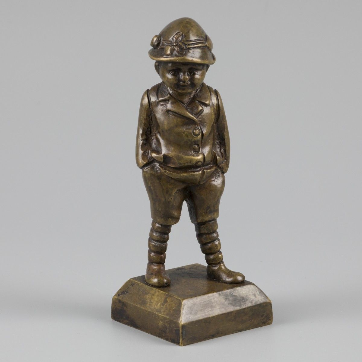 A bronze sculpture of a toddler with his hands in his pockets, Belgium, ca. 1920&hellip;