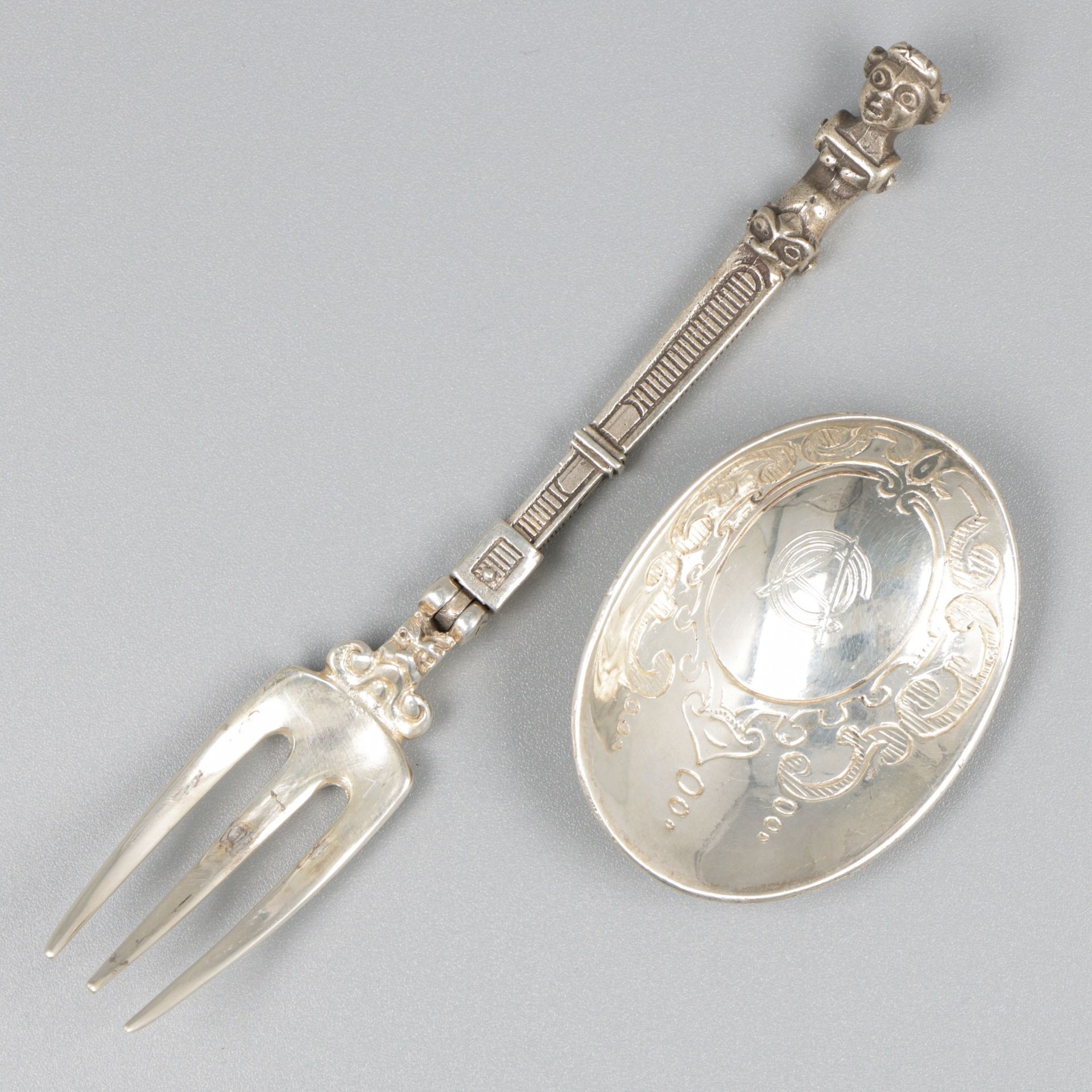 Travel cutlery silver. After a 17th-century example, consisting of a fork with a&hellip;