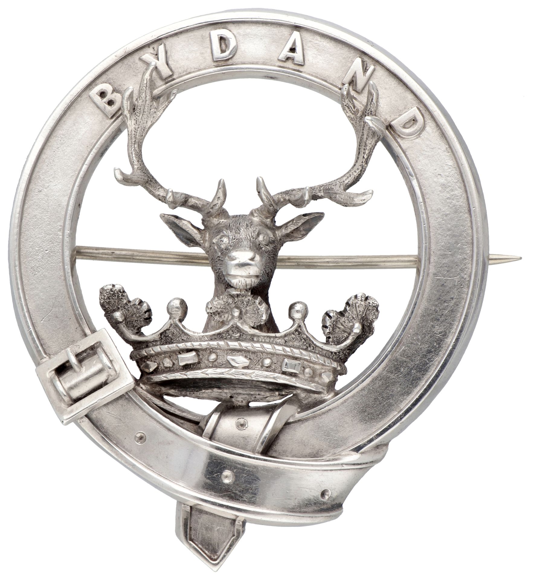 Antique sterling silver Scottish clan badge buckle brooch by Jamieson of Aberdee&hellip;