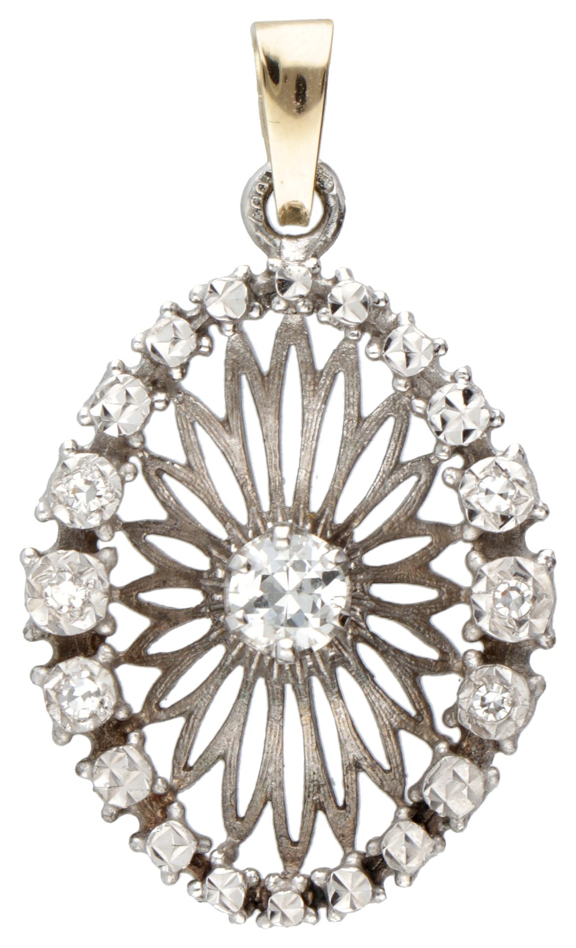 14K. White gold pendant set with approx. 0.41 ct. Diamond. 配有黄金孔眼。印记：585，荷兰制造者的标&hellip;