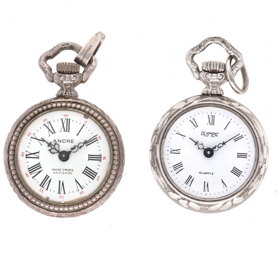 Lot (2) pocket watches - Ladies pocket watch. Boîtier : argent (800/1000) - état&hellip;