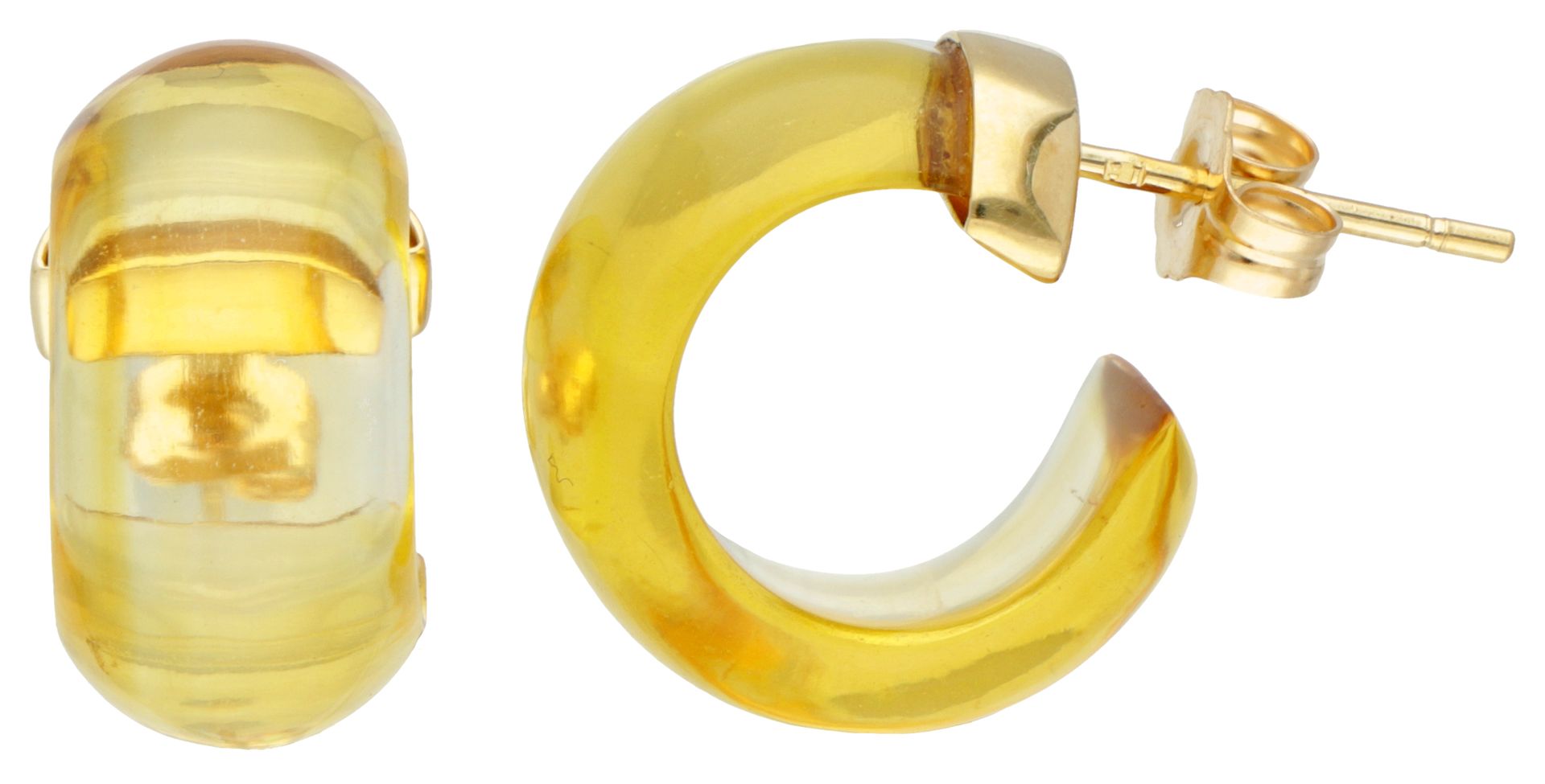 18K. Yellow gold half creole earrings with yellow crystal. Poinçons : marque d'i&hellip;