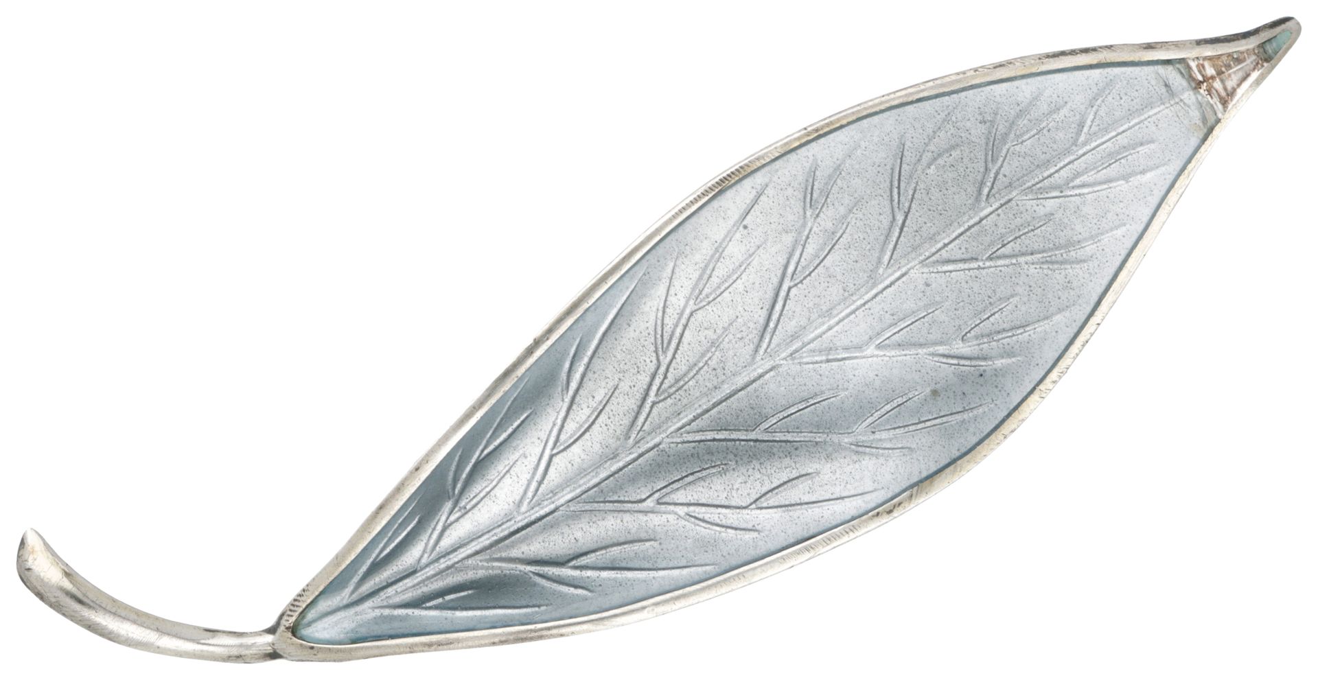 Sterling silver leaf-shaped brooch with blue-grey enamel by Norwegian designer W&hellip;
