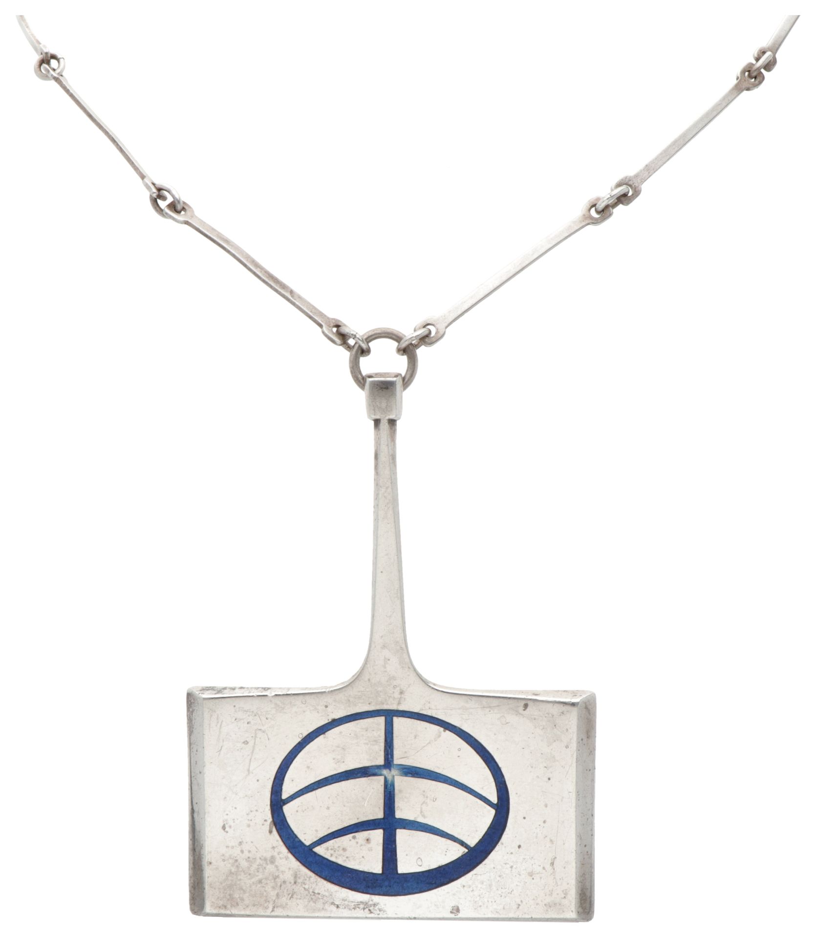 Sterling silver necklace and blue enamel pendant by Bjorn Sigurd Ostern for Davi&hellip;