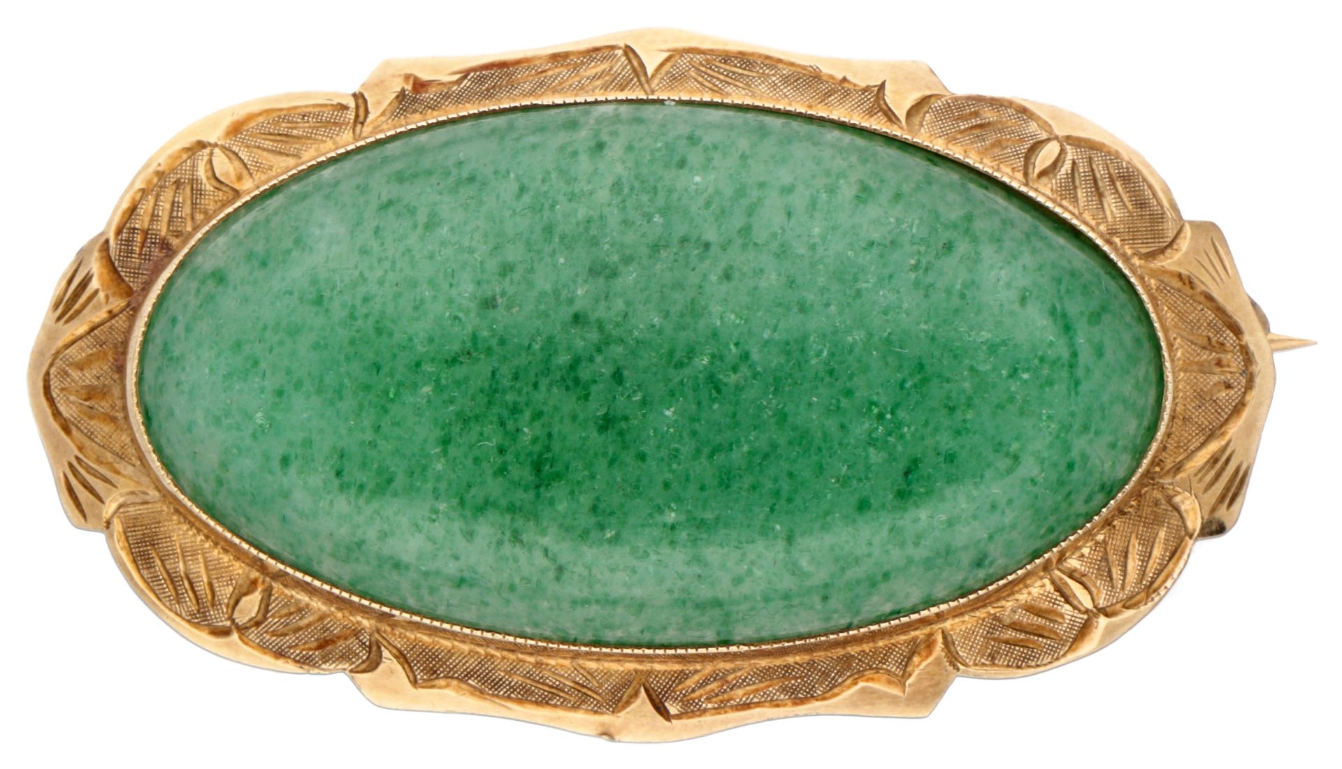 14K. Yellow gold vintage brooch set with approx. 15.96 ct. Aventurine. Sellos: 5&hellip;