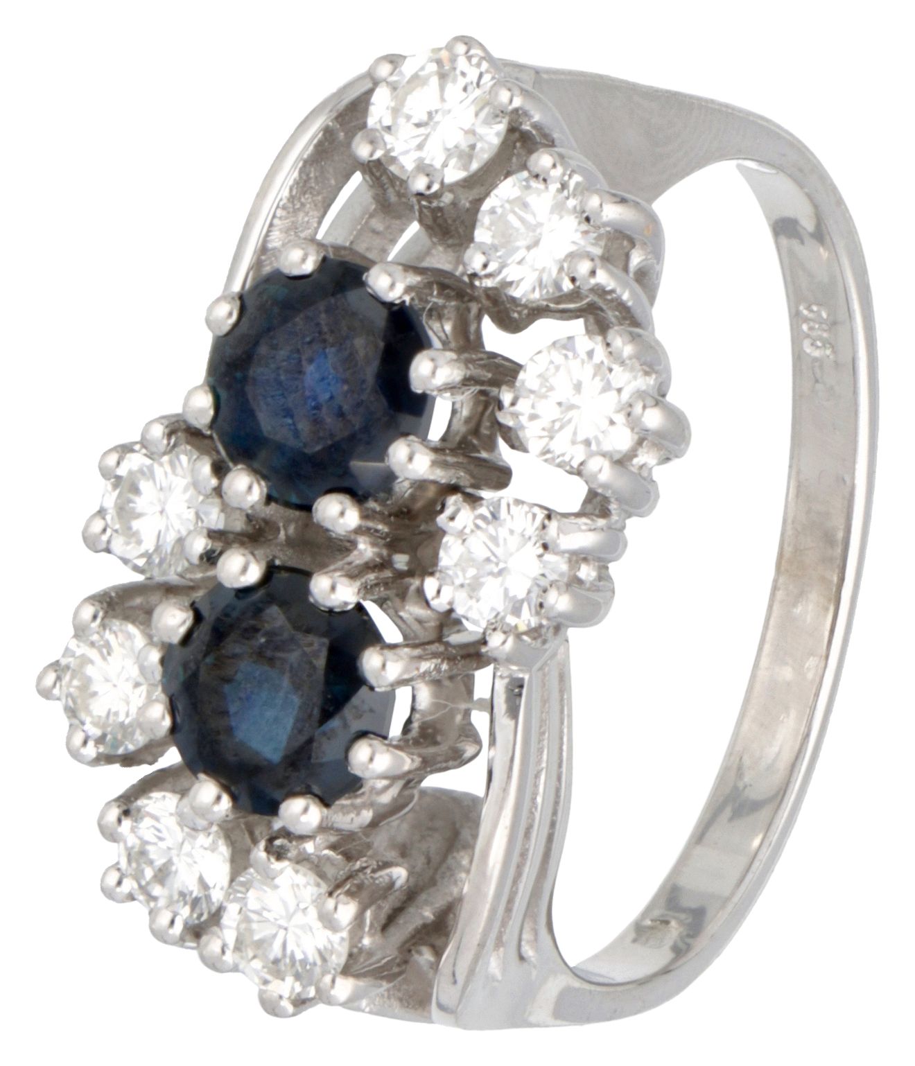 14K. White gold ring set with approx. 1.24 ct. Natural sapphire and approx. 0.64&hellip;