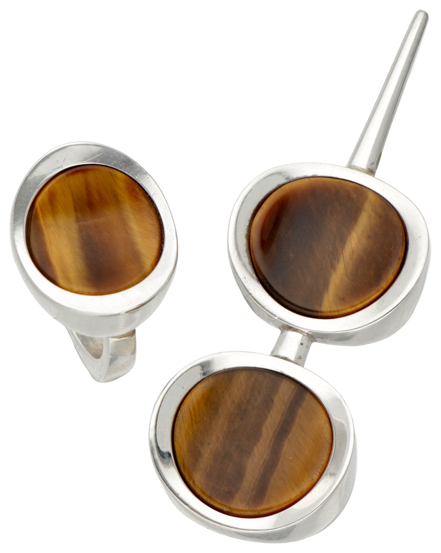 Sterling silver set of ring and pendant with tiger's eye by Danish designer N.E.&hellip;