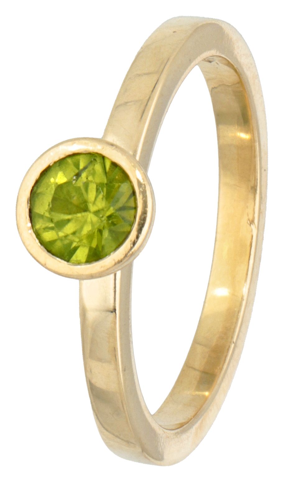 14K. Yellow gold ring set with approx. 0.45 ct. Natural peridot. 印章：585。制造者的标记。F&hellip;