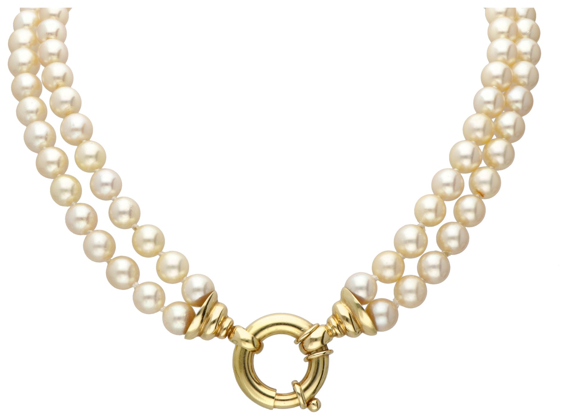 Two-row pearl necklace with a large 18K. Yellow gold closure. Hallmarks: 750. Wi&hellip;