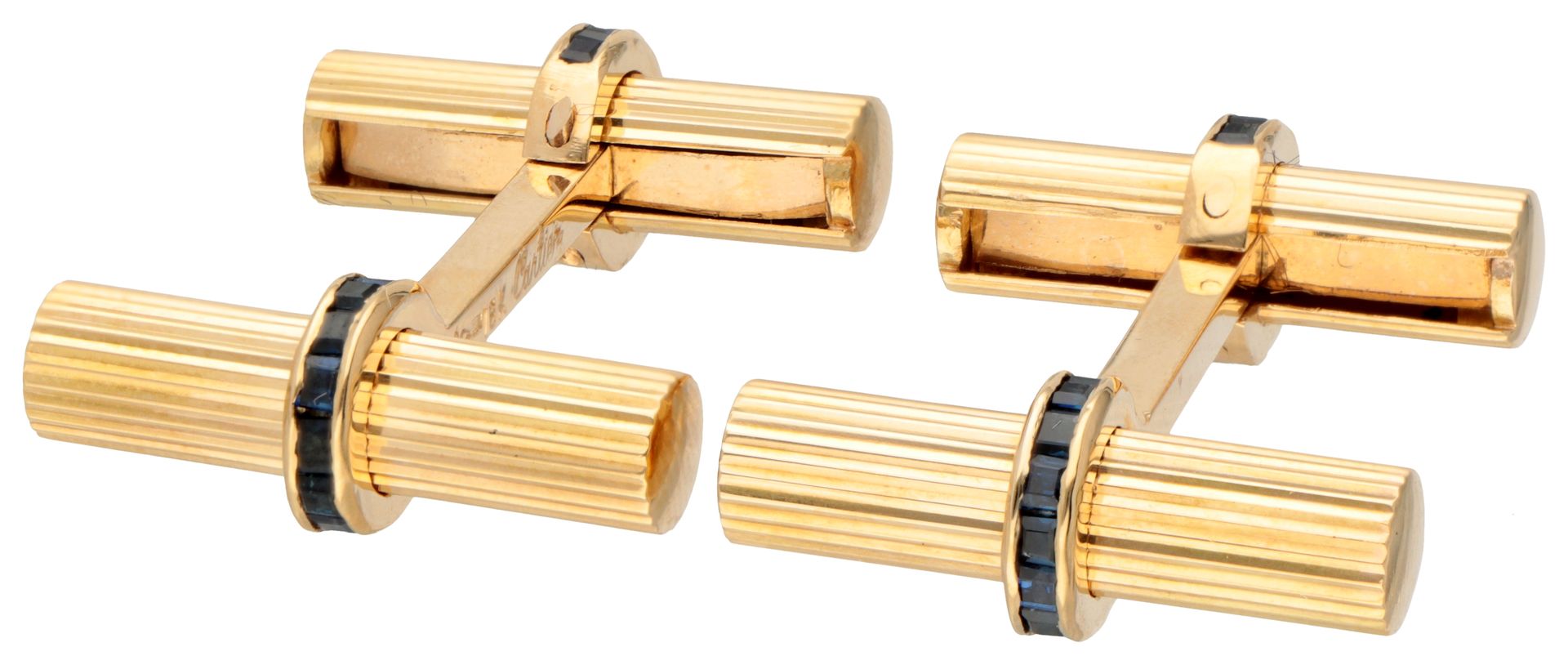 Vintage Cartier 18K. Yellow gold bar cufflinks set with sapphire. Punzoni: march&hellip;