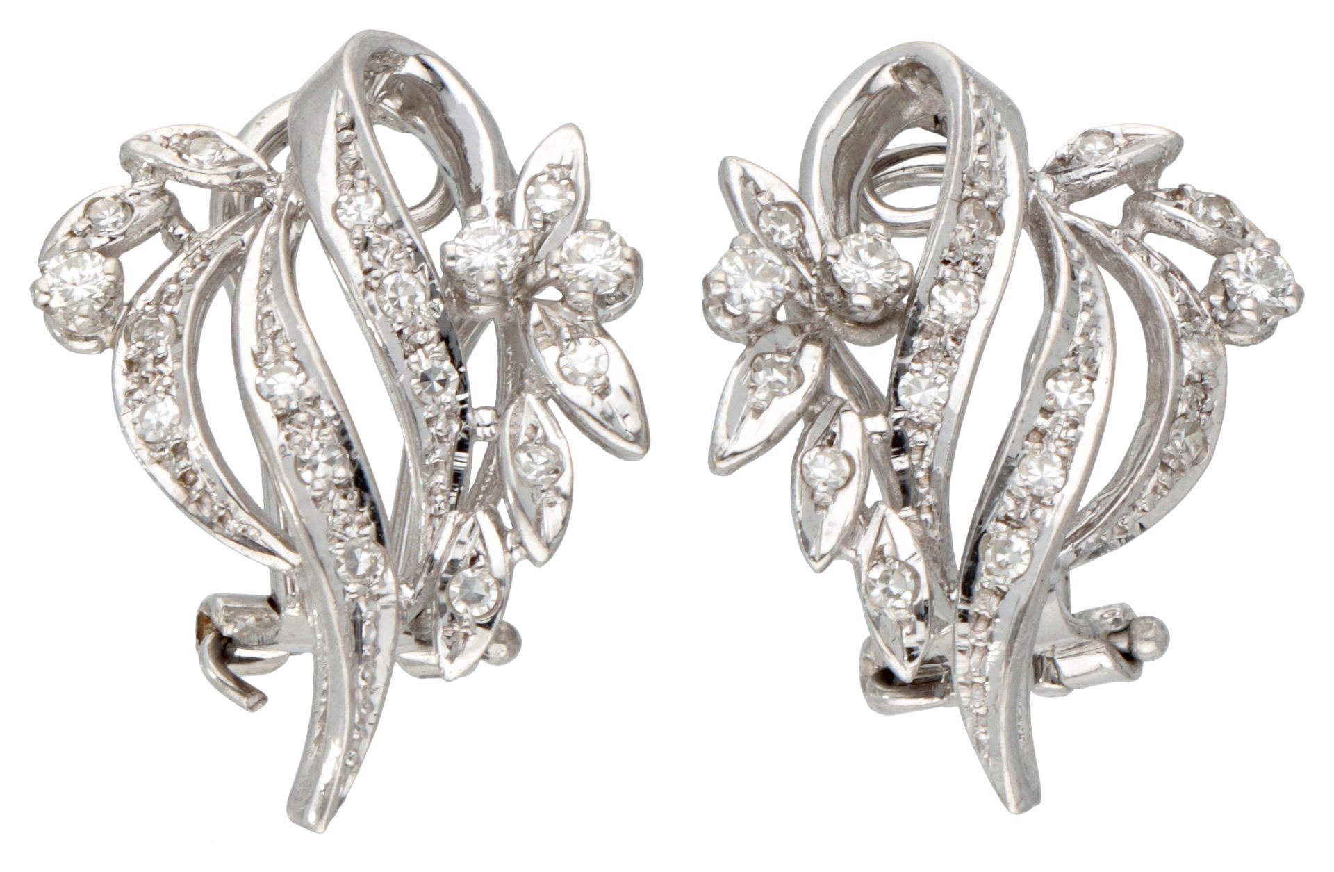 14K. White gold floral shaped ear clips set with approx. 0.46 ct. Diamond. Punzo&hellip;