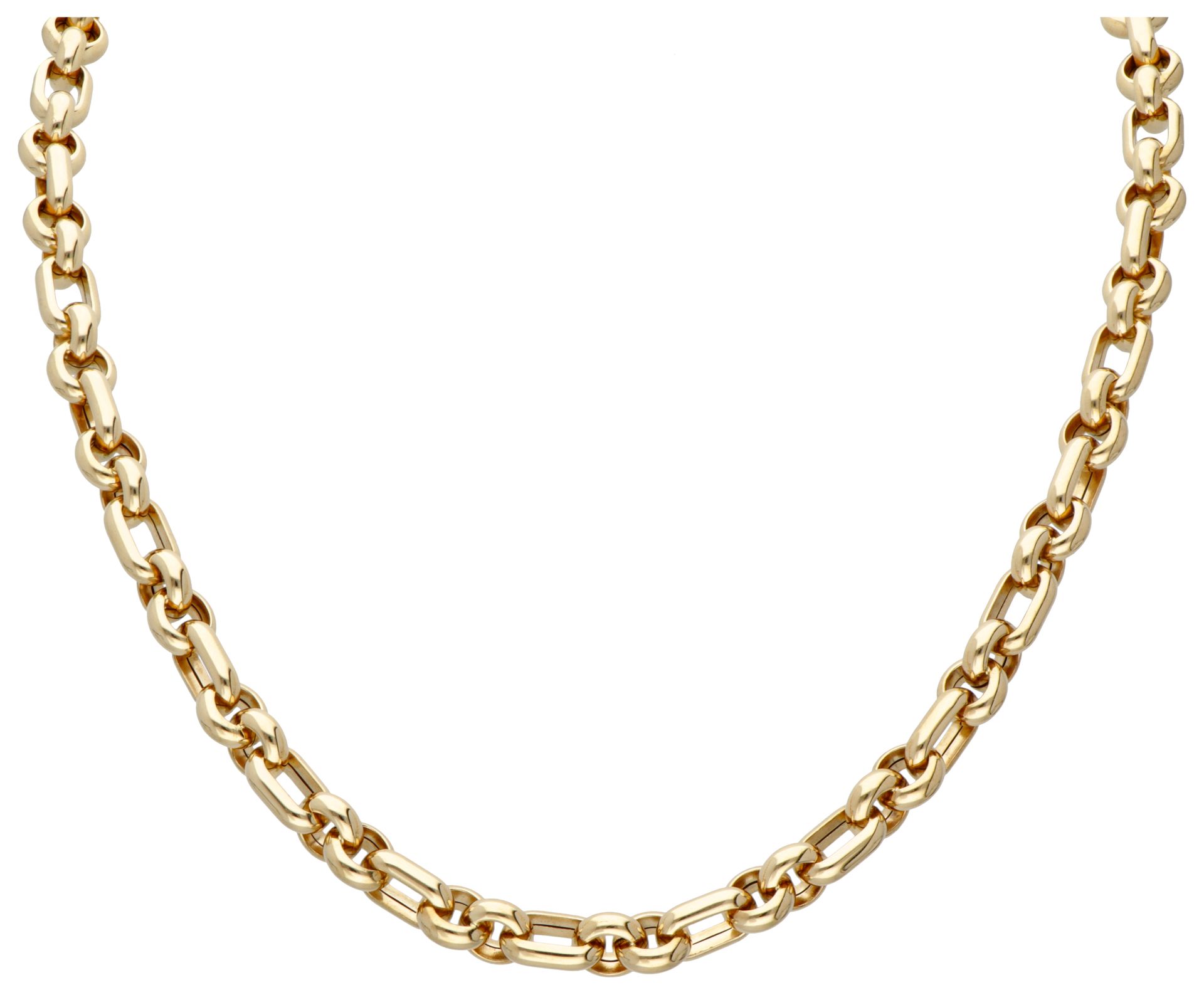 18K. Yellow gold jasseron link necklace. Poinçons : 750, marques d'importation. &hellip;