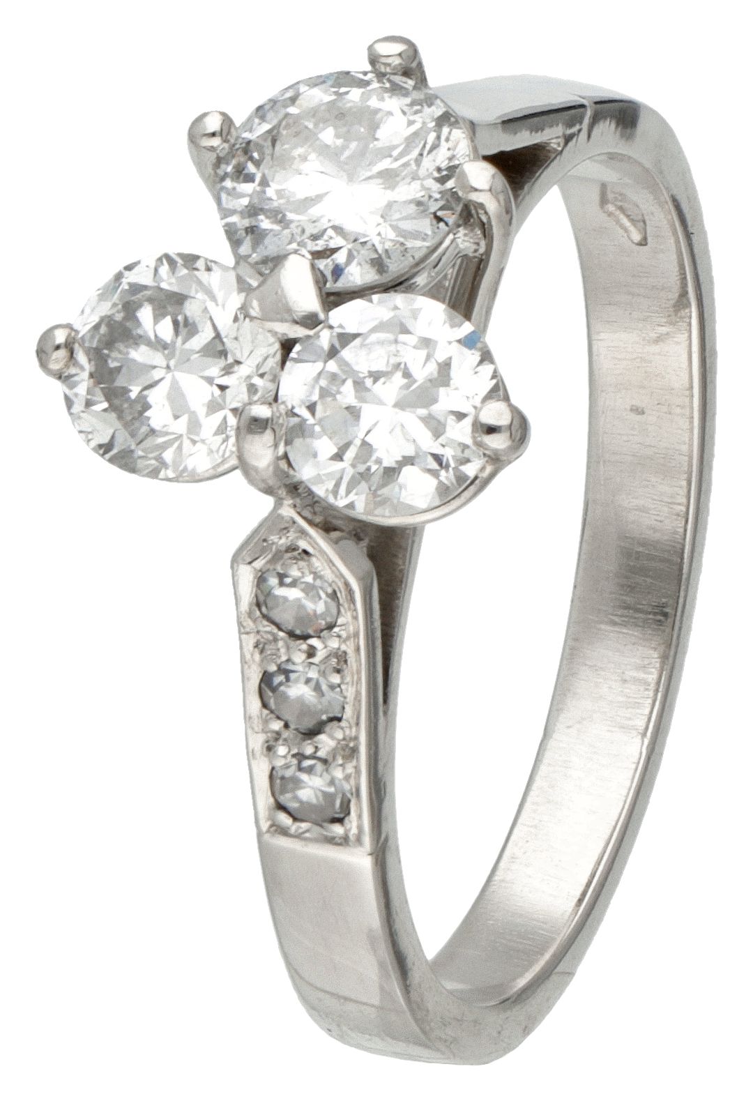 BLA 10K. White gold four-leaf clover ring set with approx. 1.00 ct. Diamond. Con&hellip;
