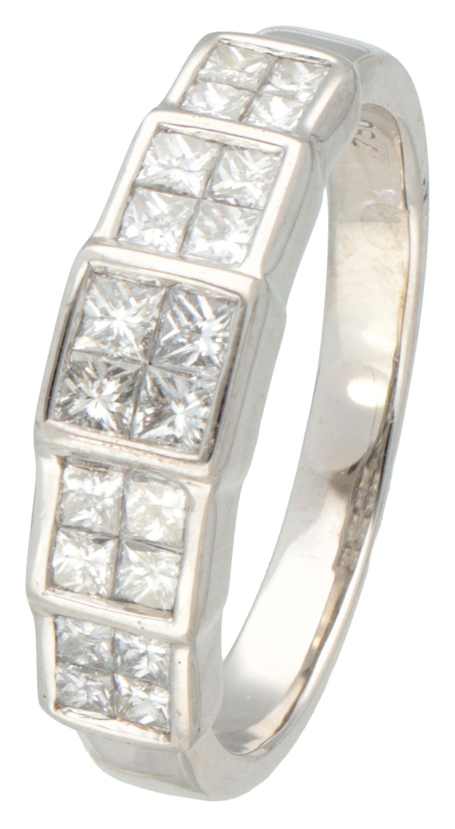 18K. White gold ring set with approx. 0.60 ct. Princess cut diamond. 印章：750。镶嵌有2&hellip;