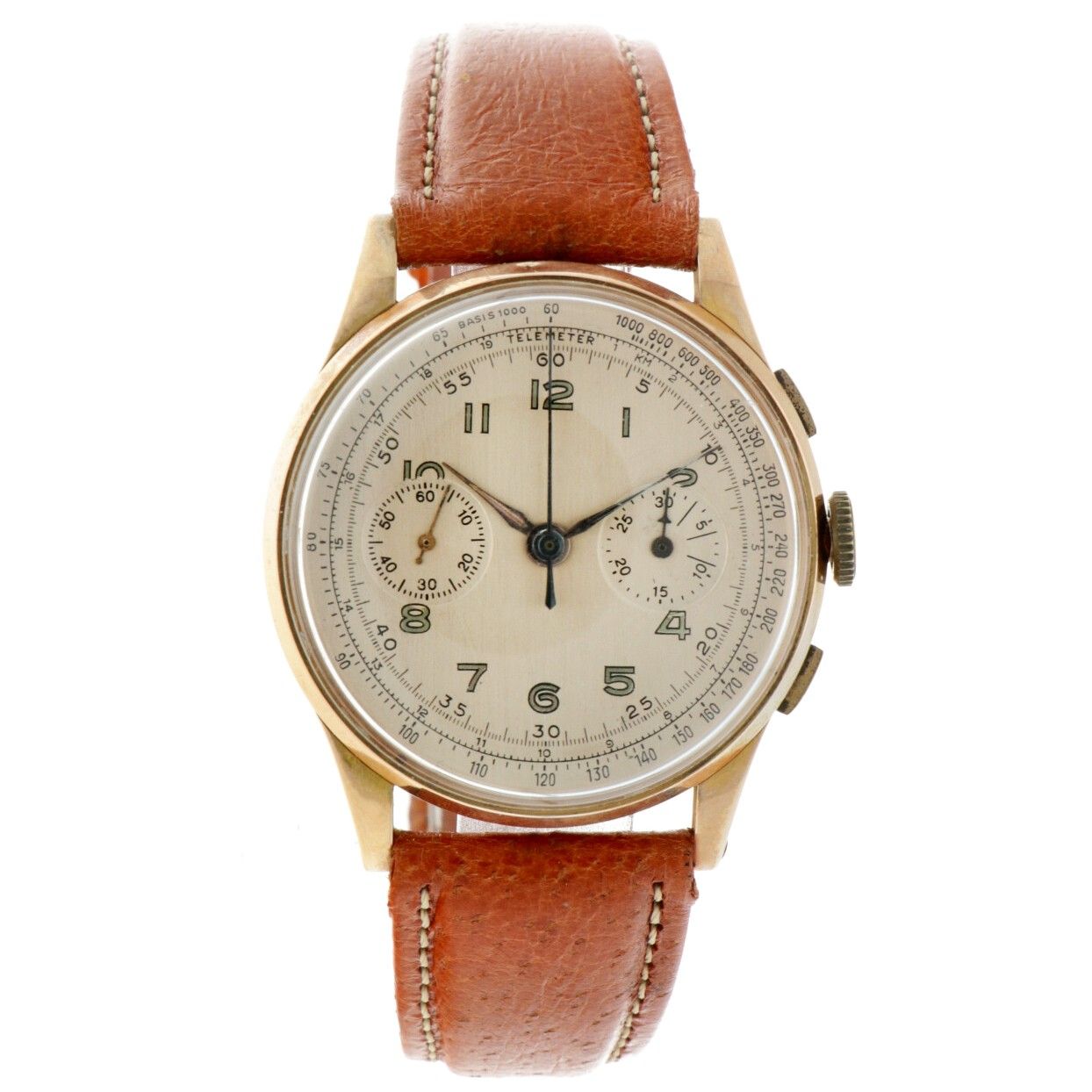 Chronograph - Men's watch - approx. 1950. Case: rose gold (18 kt.) - strap: leat&hellip;