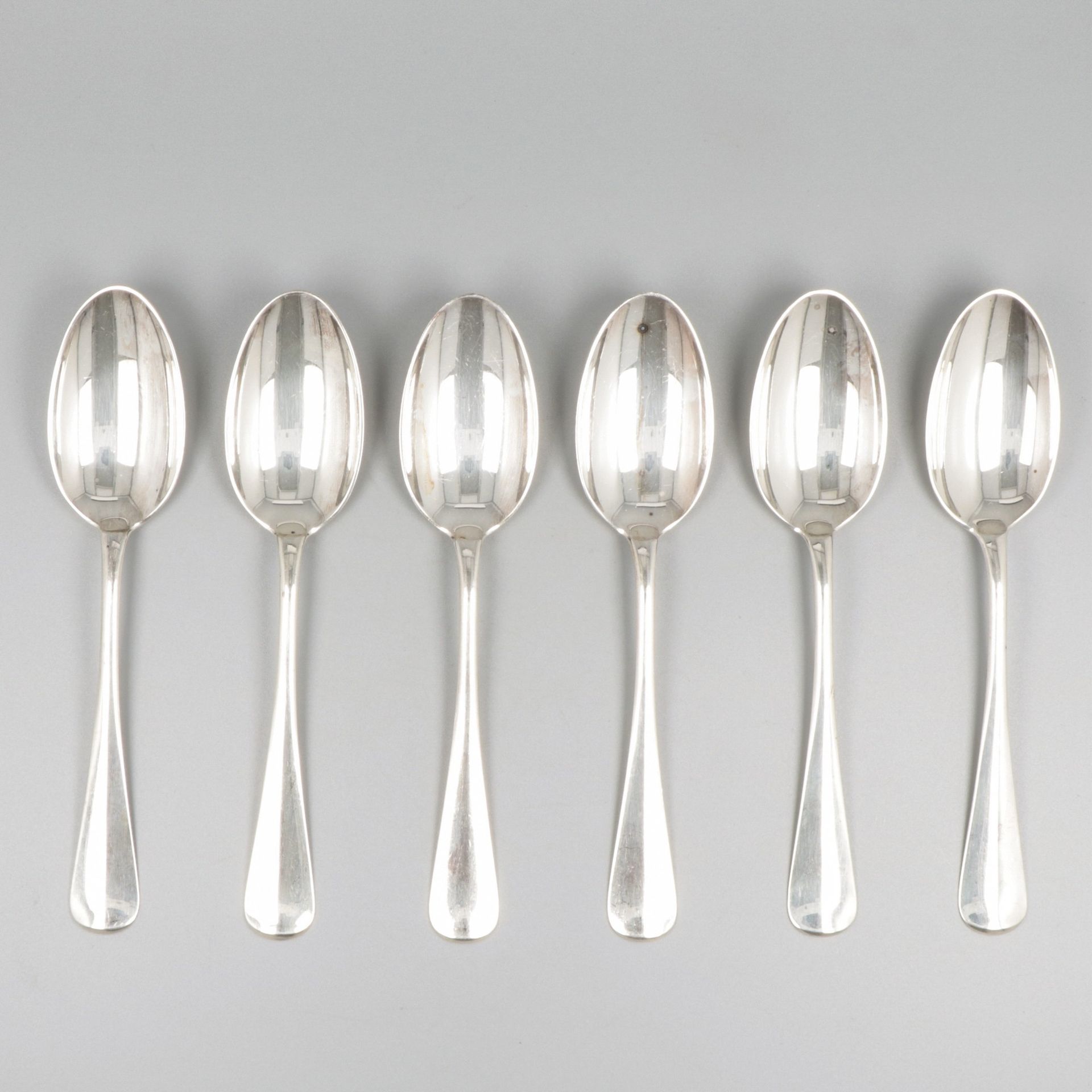 6-piece set of silver breakfast spoons. "Hollands Glad" oder holländisch glatt. &hellip;