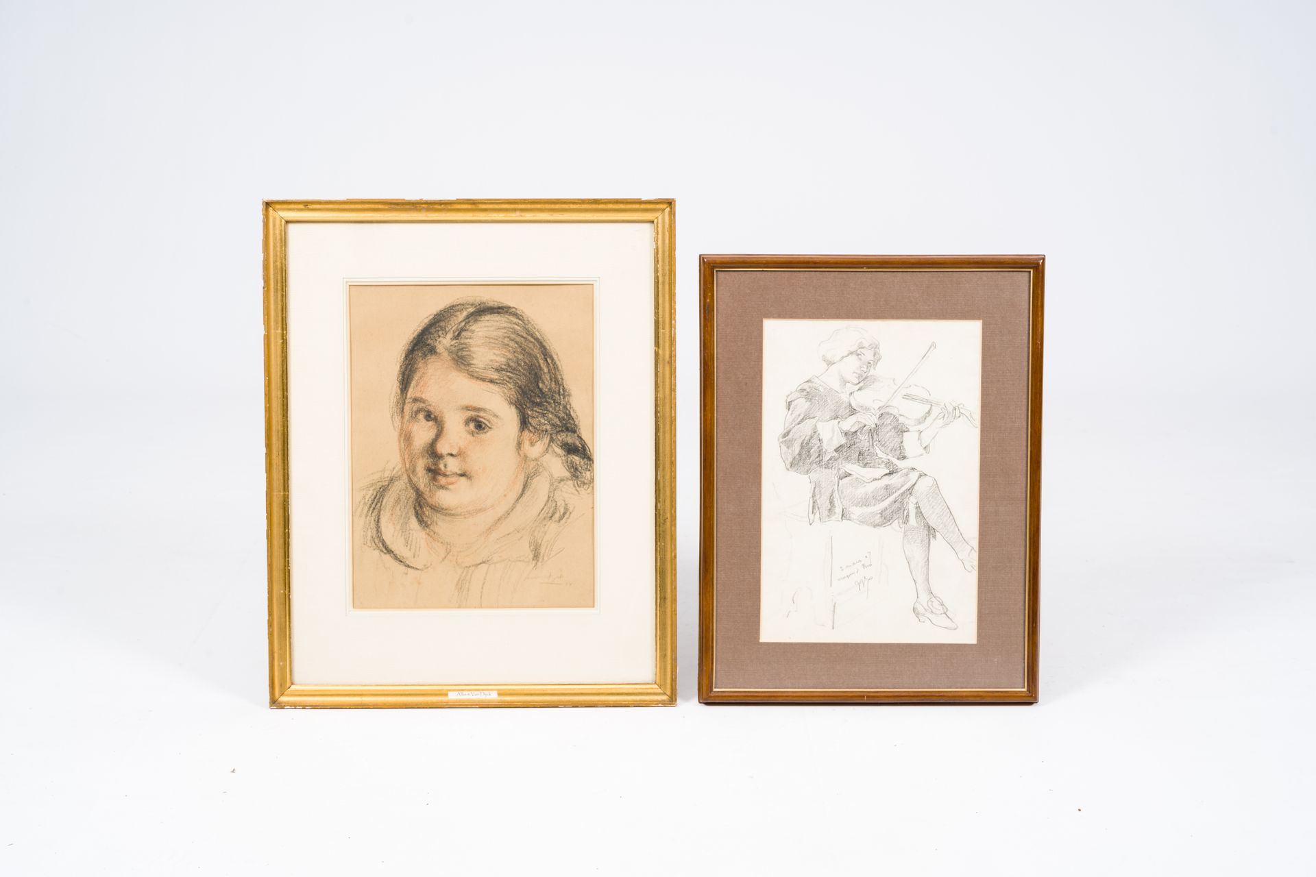 Albert Van Dijck (1902-1951) & Willem Geets (1838-1919): Two drawings, mixed med&hellip;