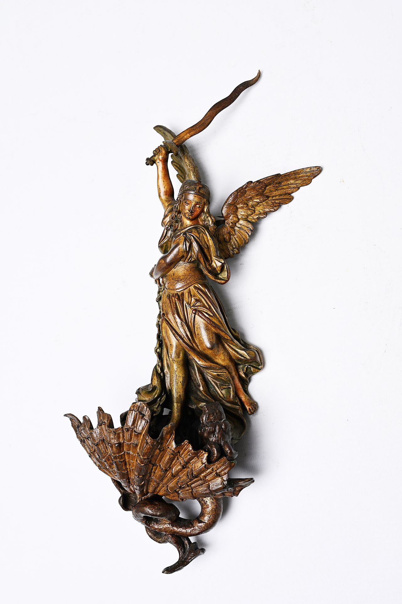 A Belgian bronze holy water font depicting Saint Michael and the dragon, 19th C.&hellip;