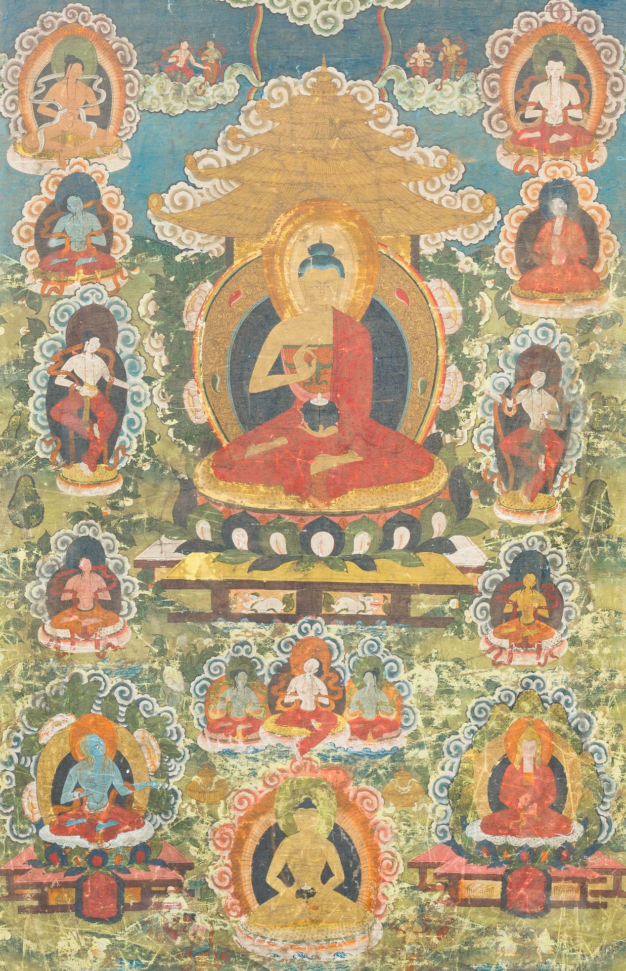 A thangka depicting Buddha Shakyamuni, China or Tibet, 18th C. Thangka représent&hellip;