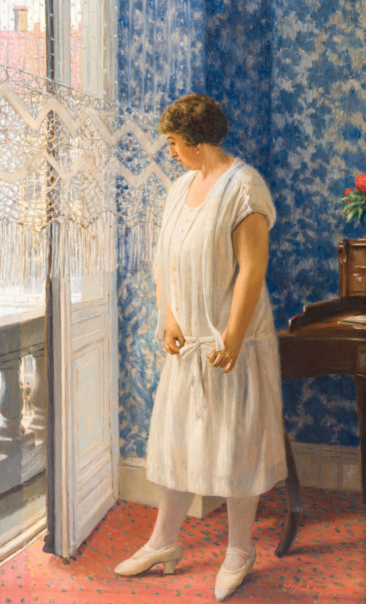 Jef (Joseph) Leempoels (1867-1935): 'a la fenêtre', oil on canvas Jef (Joseph) L&hellip;