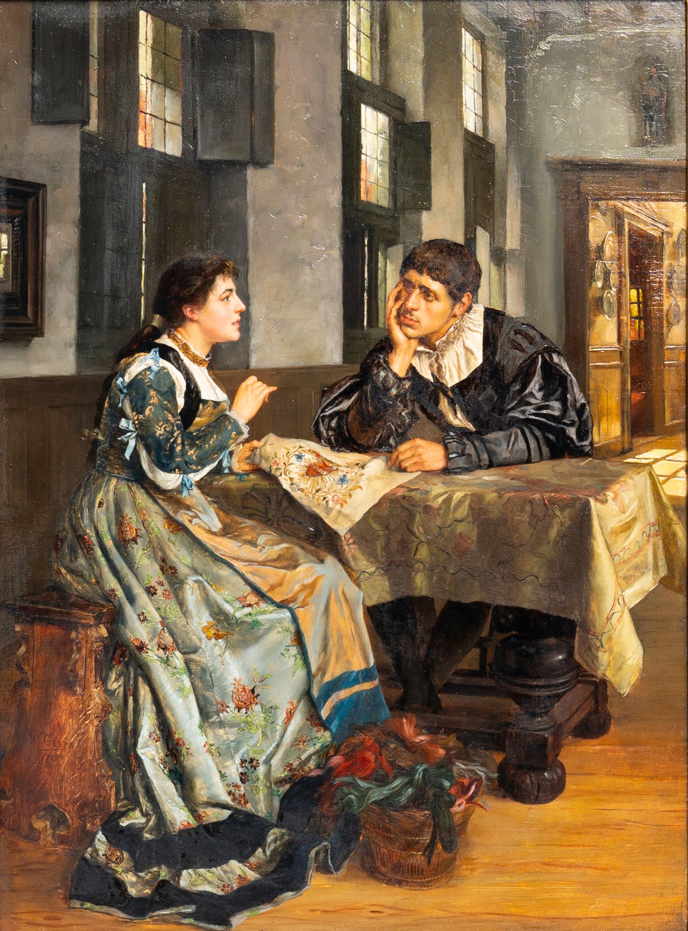 Willem Geets (1838-1919): The conversation, oil on panel, dated 1890 Willem Geet&hellip;
