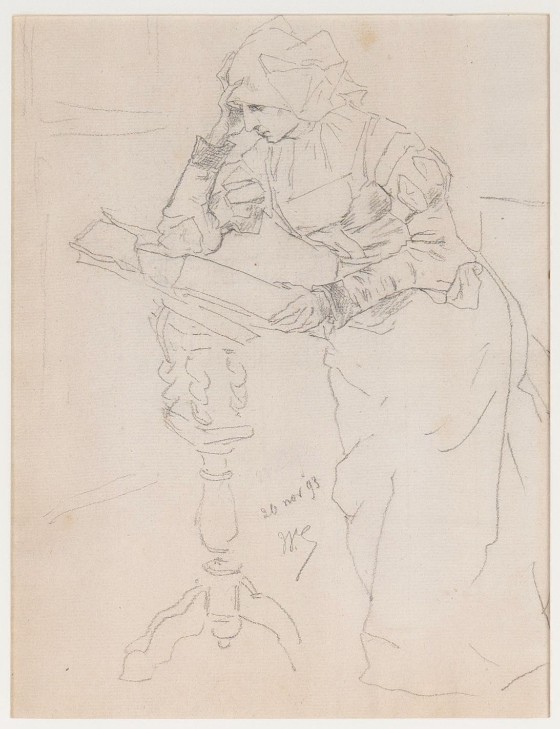 Willem Geets (1838-1919): The reading lady, pencil on paper, dated (18)93 Willem&hellip;