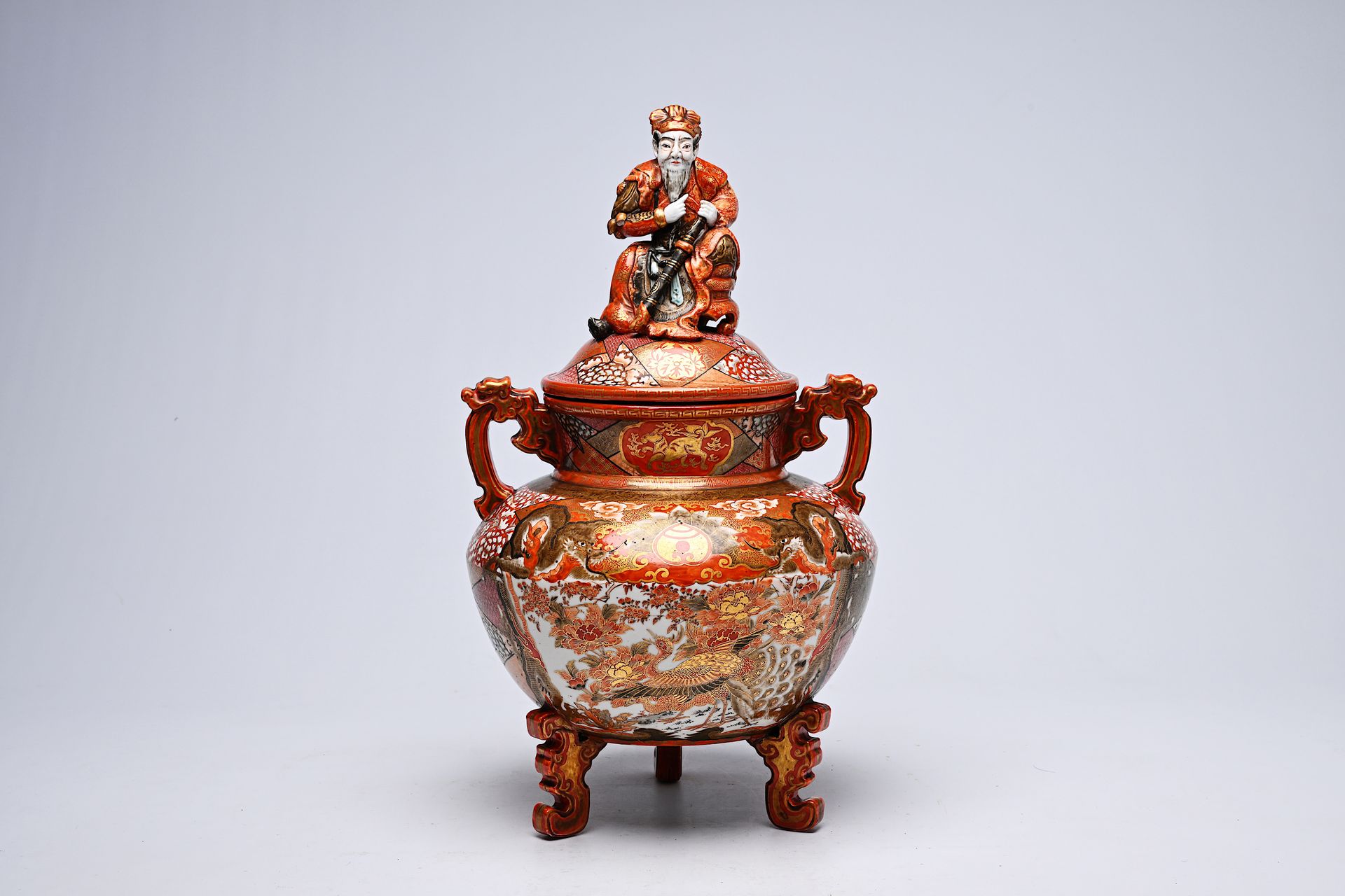A Japanese Kutani incense burner crowned with an Immortal with ladies in a lands&hellip;