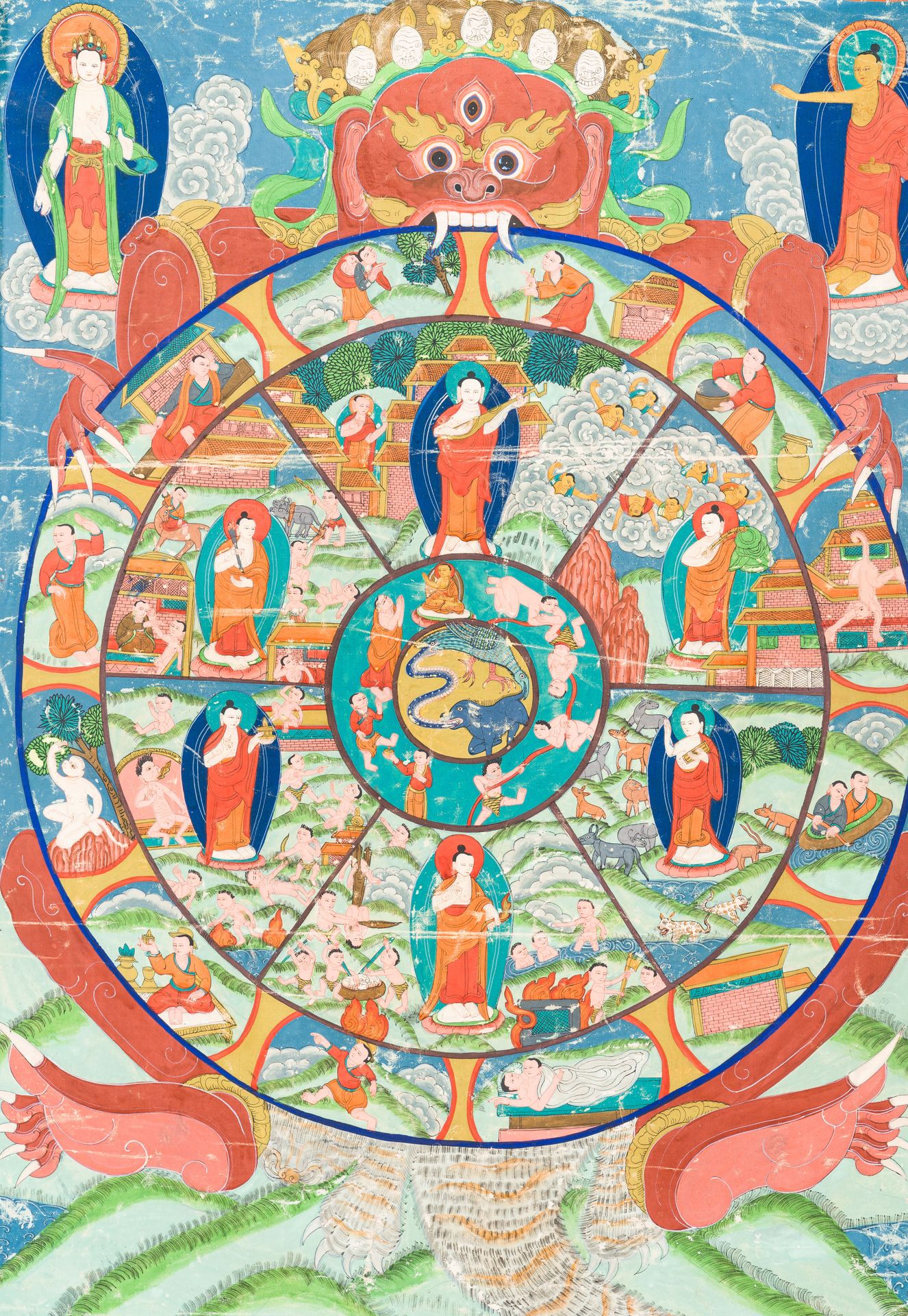 A 'Bhavacakra' or 'Wheel of life' thangka, Tibet or Nepal, 20th C. Thangka "Bhav&hellip;