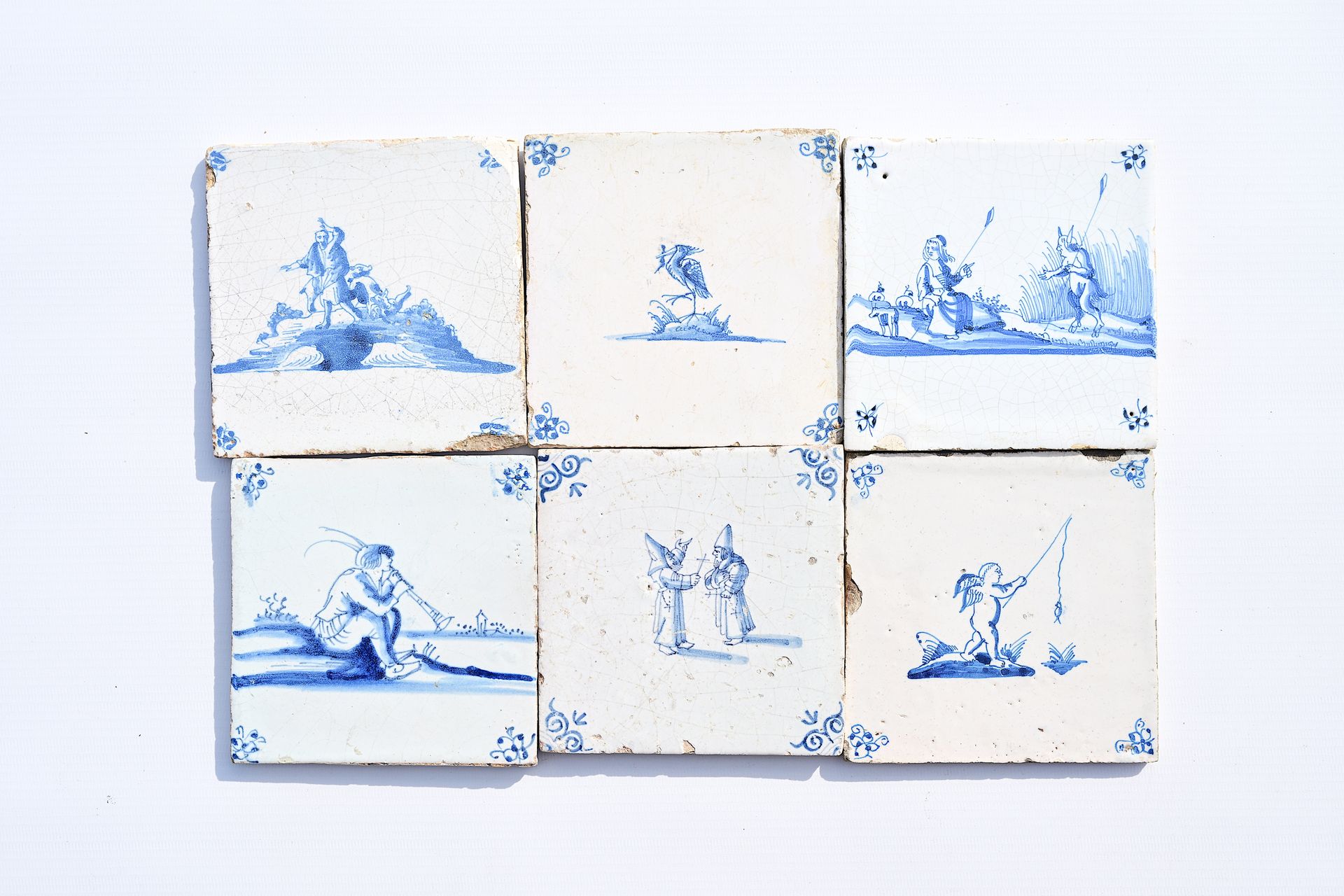 Six Dutch Delft blue and white tiles with biblical, classical and mythological s&hellip;