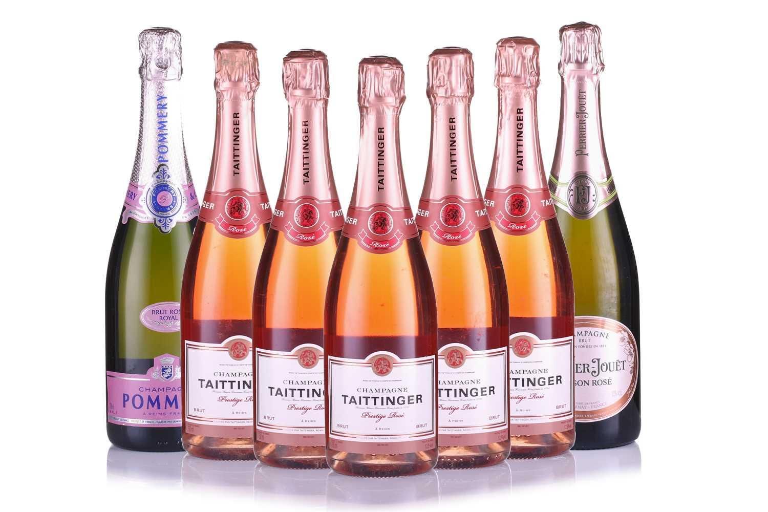 Fünf Flaschen Taittinger Prestige Rose Champagner, sowie…