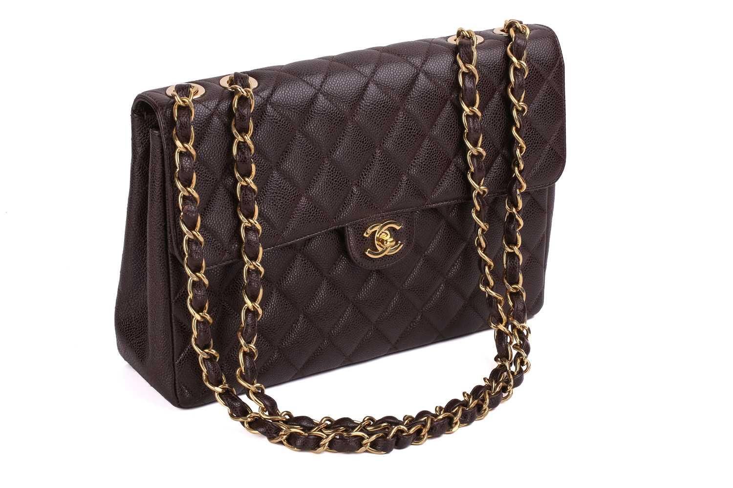 Chanel - a Jumbo classic single flap bag in brown diamon…