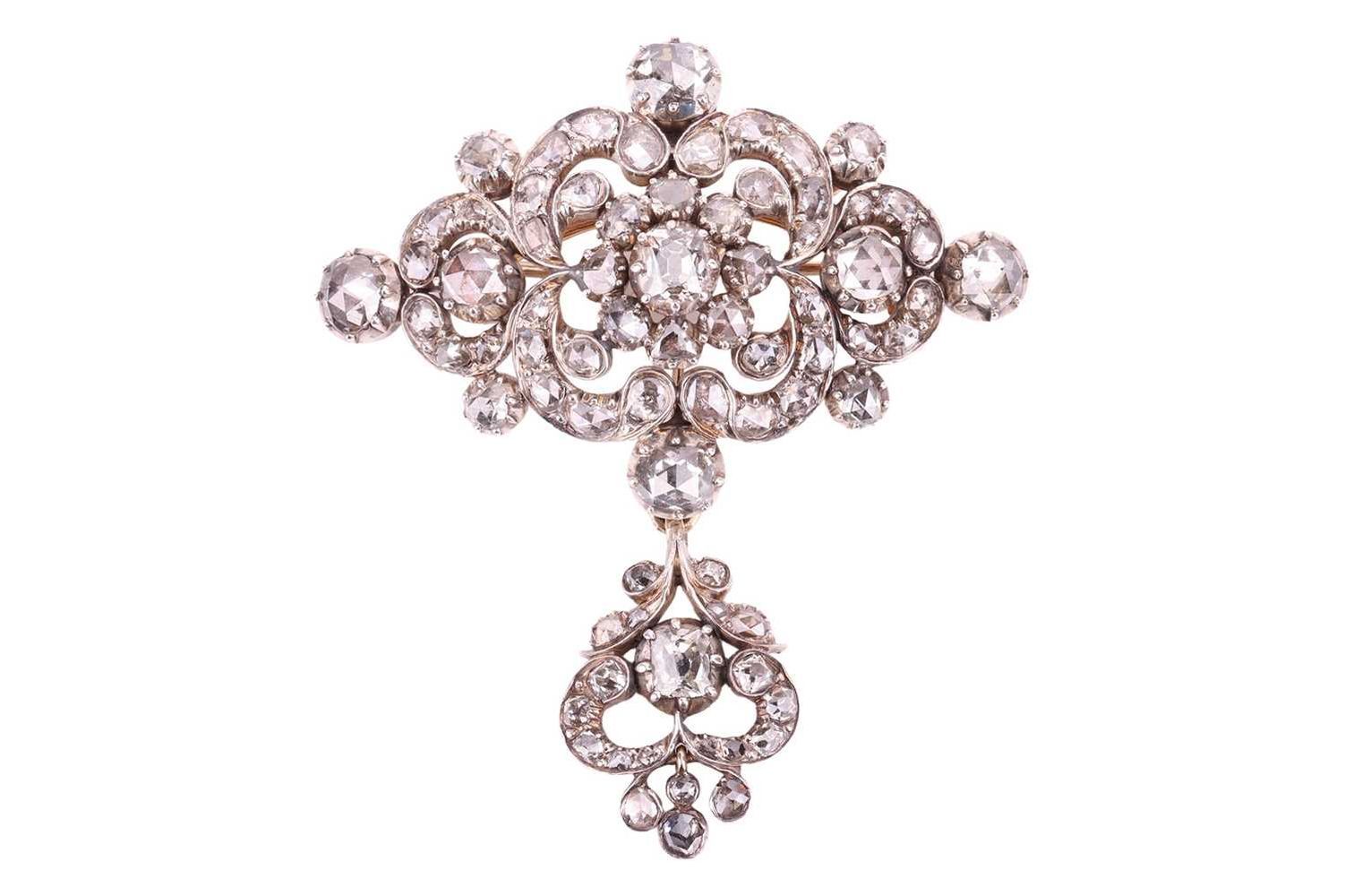 Null Broche victorienne en diamant taillé en rose, dans un motif floral et feuil&hellip;