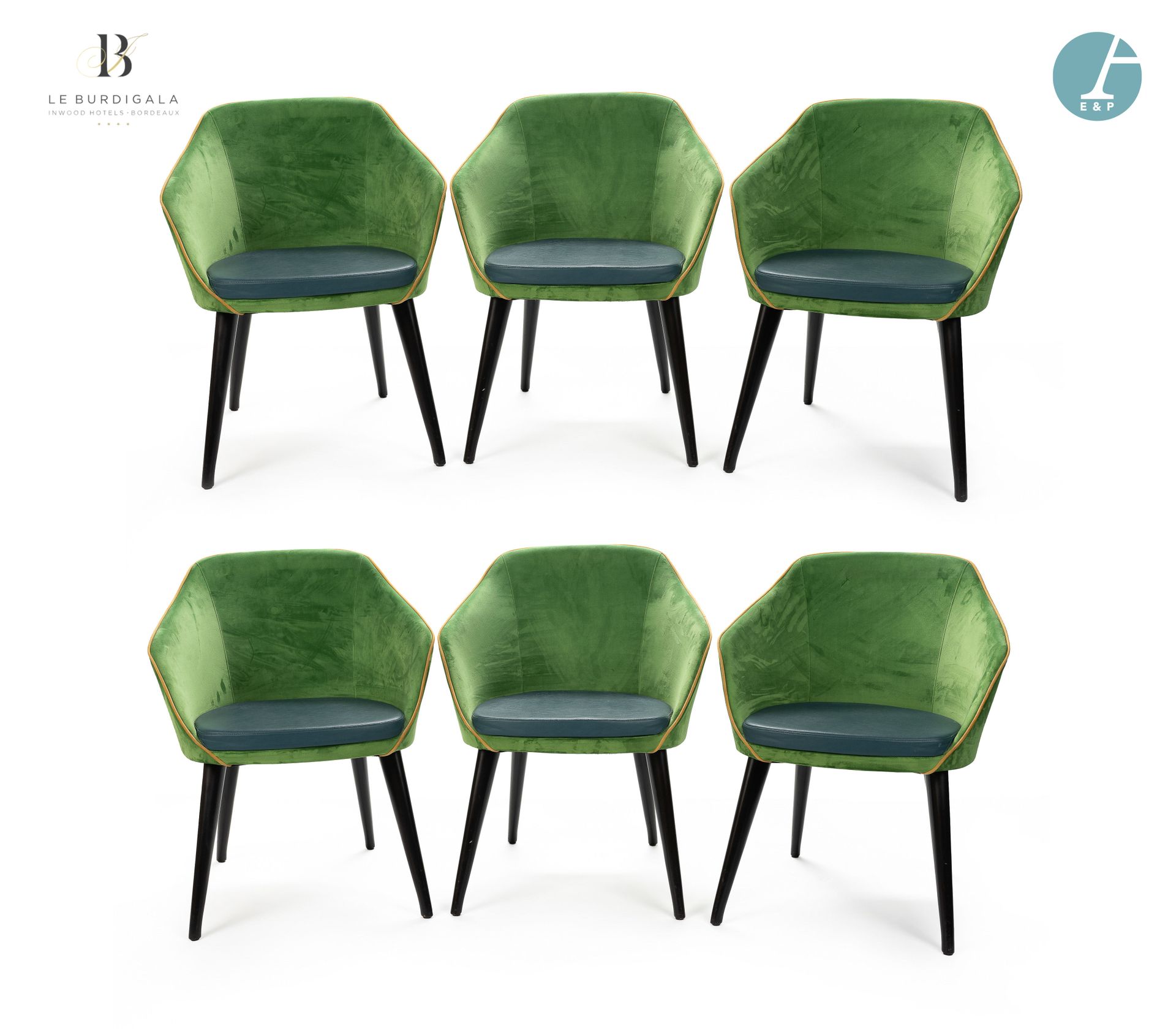 Null 从波尔多的4*酒店Burdigala出发





一套6把扶手椅，锥形椅腿为天然木质，座椅为鸭绿仿皮，贡多拉椅背为苹果绿丝绒。品牌COLLINET &hellip;