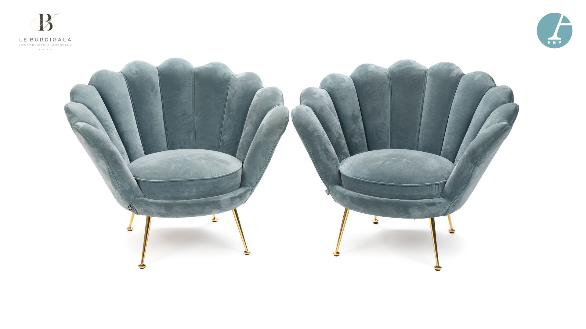 Null 从波尔多的4*酒店Burdigala出发





EICH HOLTI一对贝壳形扶手椅，镀金的金属腿，蓝灰色的天鹅绒装饰。

高：76厘米 - 宽：&hellip;