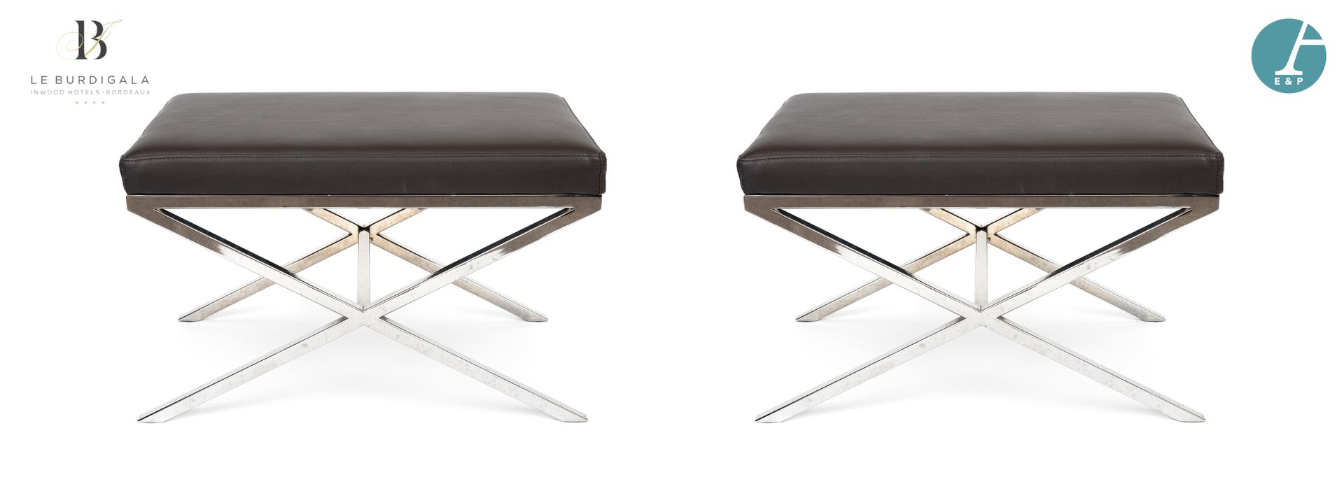 Null 从波尔多的4*酒店Burdigala出发





意大利制造的PORADA，两个镀铬的X形凳子，棕色的皮革装饰。

高：40厘米 - 宽：65厘米 &hellip;