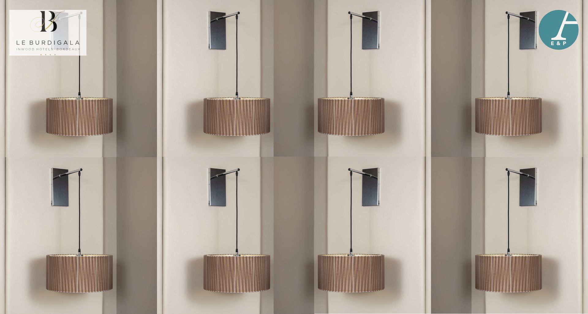 Null 
从波尔多的4*酒店Burdigala出发

















CONTARDI，4对吊灯，灯罩为褶皱的赭色织物。型号DIVINA AP&hellip;