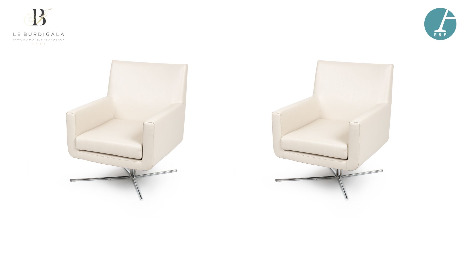 Null 从波尔多的4*酒店Burdigala出发





SANCAL，一对镀铬金属旋转扶手椅，米色皮革软垫，可移动。

高：83厘米 - 宽：77厘米 -&hellip;