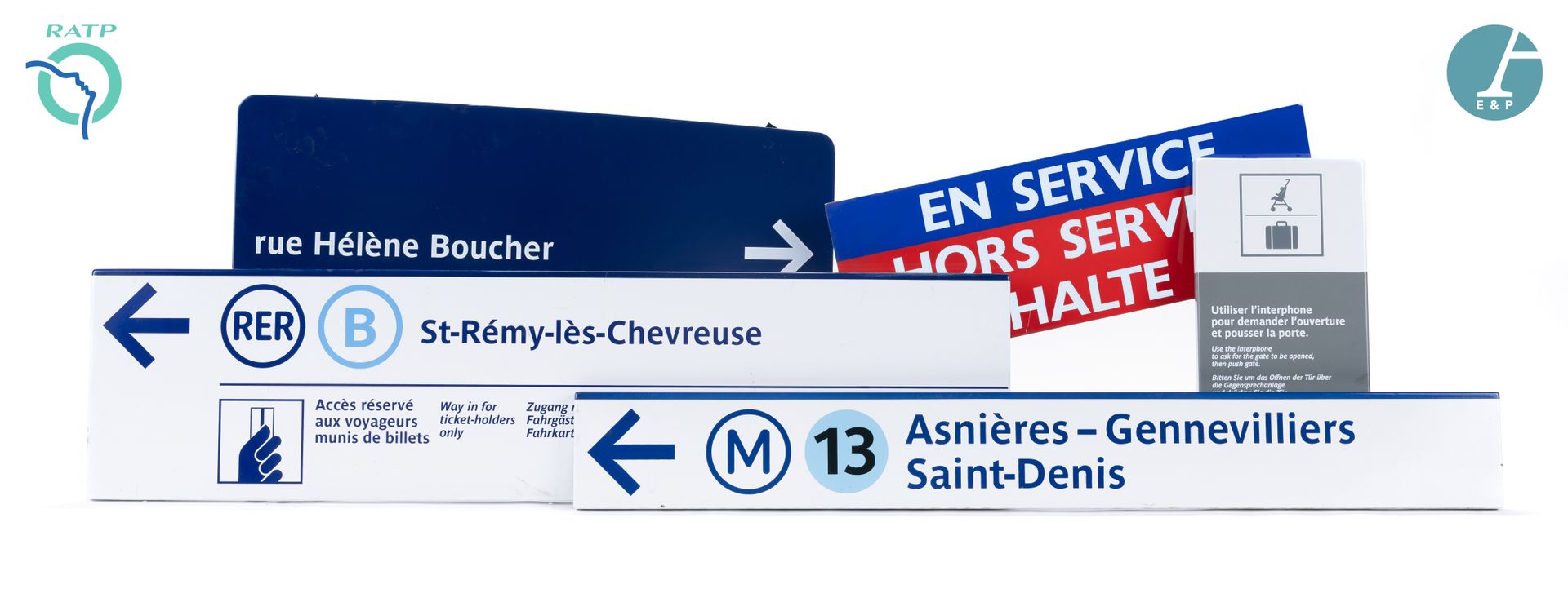 Null 
一套4个铭牌，珐琅铁，表示: 




1) RER B方向Saint Remy les Chevreuse




2）地铁13号线




3）&hellip;